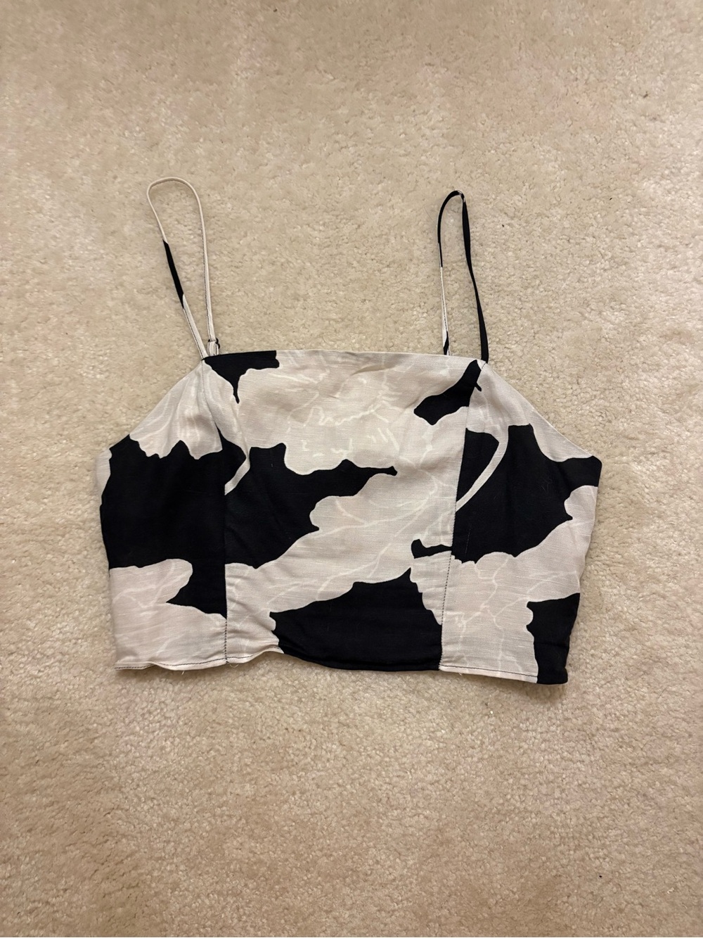 H&M Black & Cream Abstract Print Cropped Cami